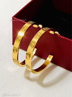 Gold Screw Design Hoop 18K Gold Plated Stainless Steel Earrings